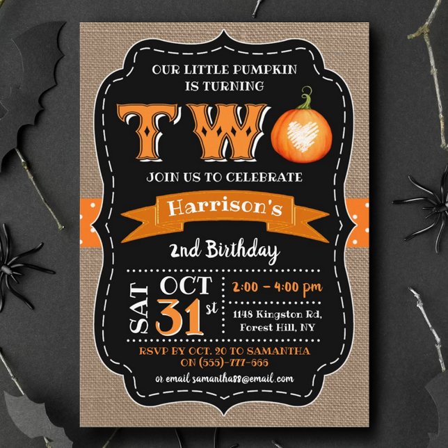 Boy's Pumpkin 2nd Birthday Invitation (Creator Uploaded)