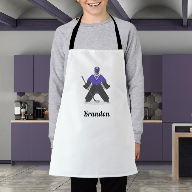 Boys Purple Ice Hockey Player & Name Winter Sports Apron (Creator Uploaded)