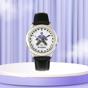 Boys Purple Ice Hockey Players Name Winter Striped Watch