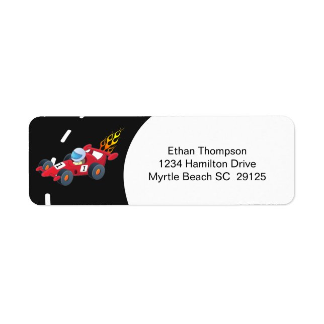 Boys Race Car Birthday Party Label Return Address Label (Front)