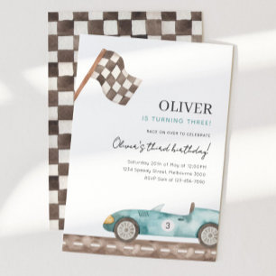 Boys Racing Car Birthday, Any Age Blue Car Party Invitation