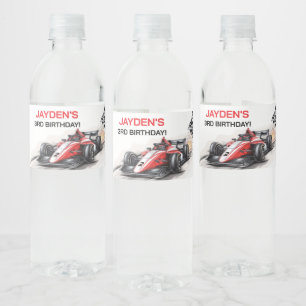 Boys Racing Car Birthday Water Bottle Label