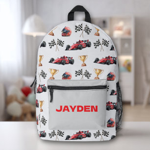 Boys Racing Car Pattern Personalised Name  Printed Backpack