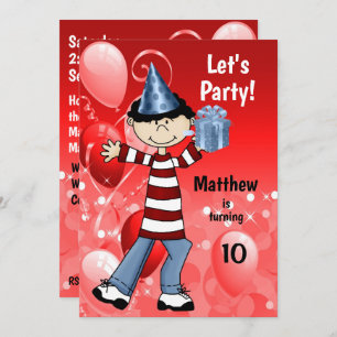 Boy's Red Age Specific Birthday Party Invitation