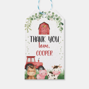 Boys Red Barn Tractor Farm Birthday Favor Tag