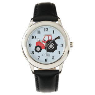 Boy's Red Farm Tractor with Name Kids Watch