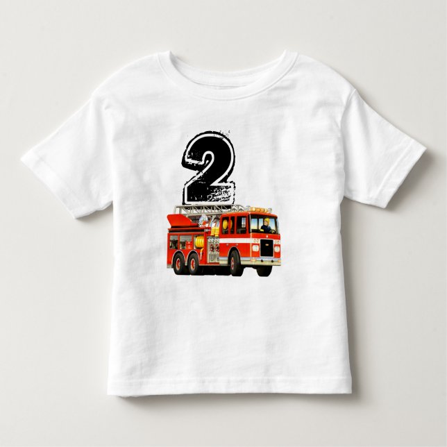 Boys Red Fire Truck 2nd Birthday Toddler T-Shirt (Front)