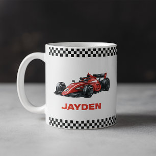 Boys Red Racing Car Personalised Mug