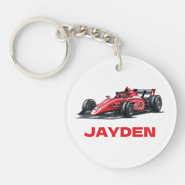 Boys Red Racing Car Personalized Keyring (Front)