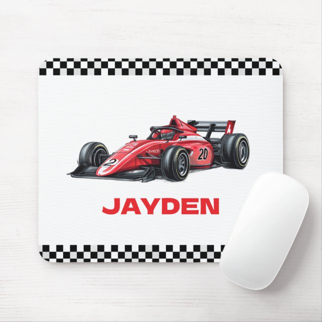 Boys Red Racing Car Personalized  Mouse Pad (With Mouse)
