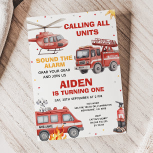 Boys Red Rescue Calling All Units Birthday Invitation