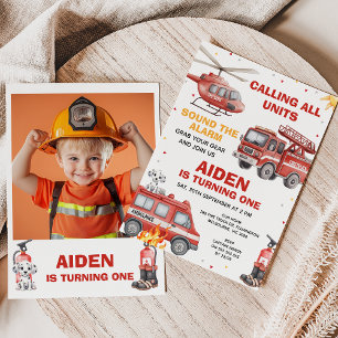 Boys Red Rescue Calling All Units Birthday Invitation