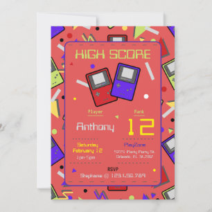 Boys Red Retro Gaming Birthday Invitation