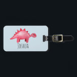 Boys Red Watercolor Dinosaur and Name Kids Luggage Tag<br><div class="desc">This lovely kids design features a hand painted red watercolor dinosaur with a striped background,  and can be personalised with your boy's name. Perfect for any dinosaur loving little one. Check out our store for other gorgeous designs!</div>