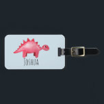 Boys Red Watercolor Dinosaur and Name Kids Luggage Tag<br><div class="desc">This lovely kids design features a hand painted red watercolor dinosaur with a striped background,  and can be personalised with your boy's name. Perfect for any dinosaur loving little one. Check out our store for other gorgeous designs!</div>