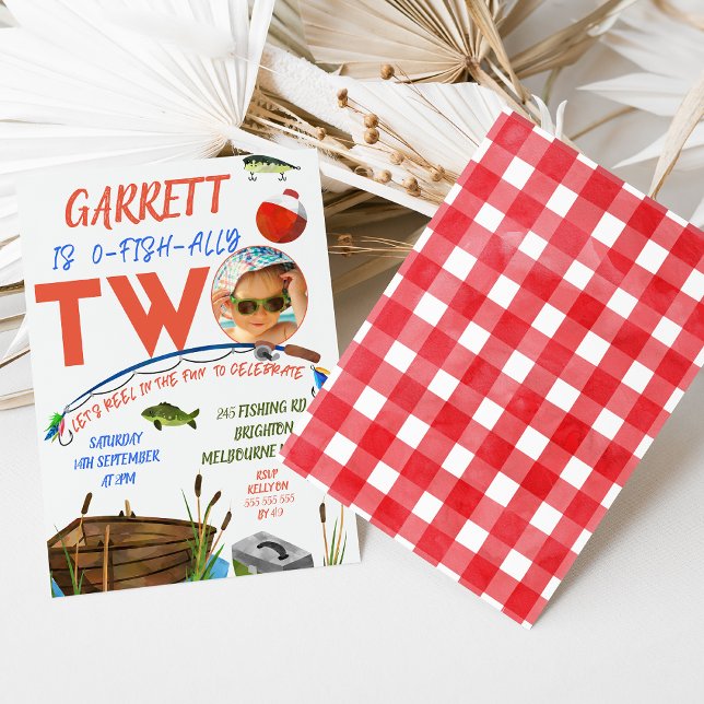 Boys Reel In Fun Ofishally Two 2nd Birthday Invitation (Boys Ofishally Two Birthday Invitation Template With Photo, Fishing 2nd Birthday Invitation, Ofishal)