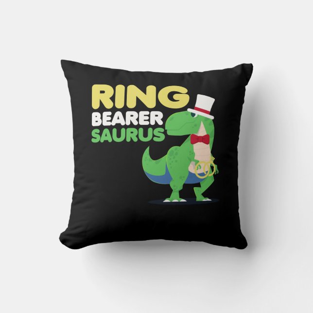 Boys Ring Bearer Dinosaur Rex Wedding Party Cushion (Front)