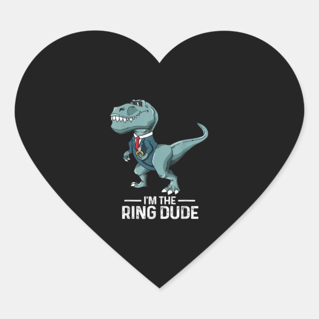 Boys Ring Bearer T-Rex Dinosaur Wedding Party Gift Heart Sticker (Front)