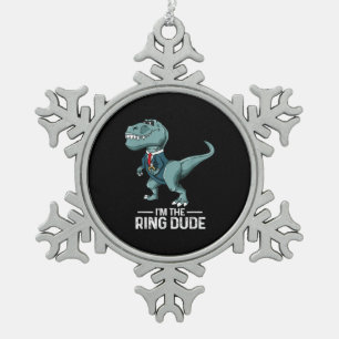 Boys Ring Bearer T-Rex Dinosaur Wedding Party Gift Snowflake Pewter Christmas Ornament