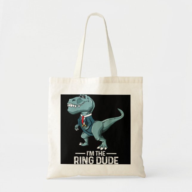 Boys Ring Bearer T-Rex Dinosaur Wedding Party Gift Tote Bag (Front)
