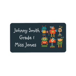 Boy's robot cute name book labels