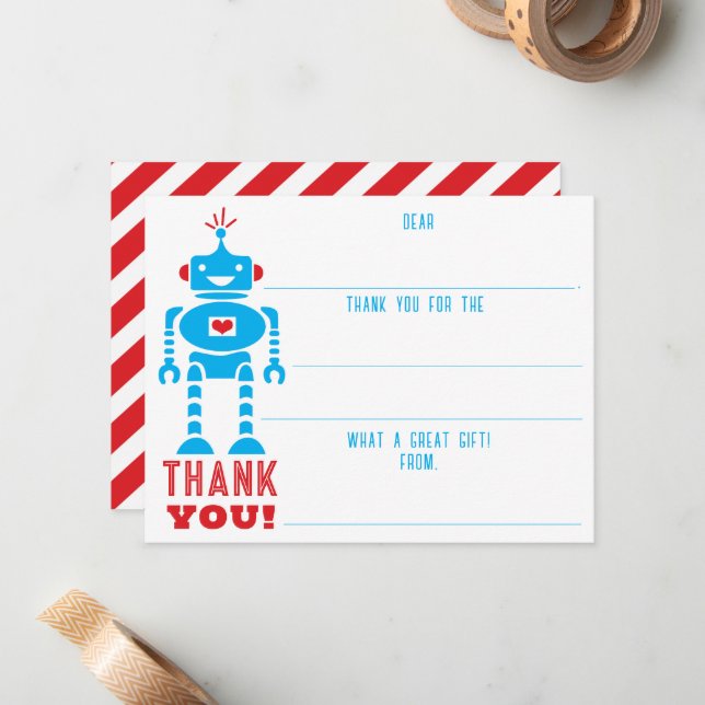 Boys Robot Fill In The Blank Thank You Card (Front/Back In Situ)