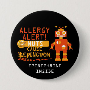 Boys Robot Tree Nut Peanut Allergy Alert 7.5 Cm Round Badge