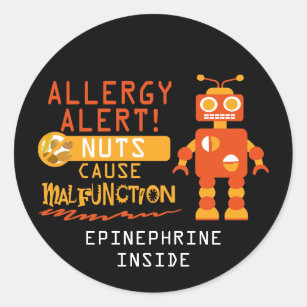 Boys Robot Tree Nut Peanut Allergy Alert Classic Round Sticker