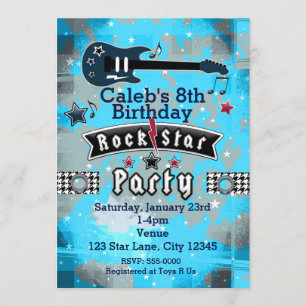Boys Rock Star Birthday Party Invitations