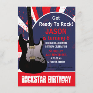 Boys Rock Star Guitar Birthday Invitation