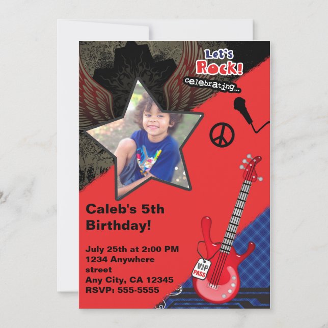 Boys Rock Star Rocker Rocker Photo Invitation (Front)