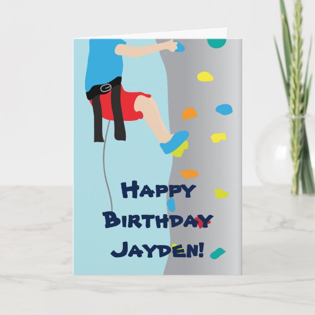 Boy's Rock Wall Climbing Birthday Party Card (Front)
