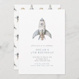  Boy's Rocket Minimalist Space Birthday Party Invitation