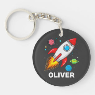 Boys Rocket Outerspace Cute Personalised Key Ring