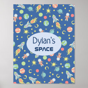 Boys Rocket Ship Space Pattern and Name Kids Poster