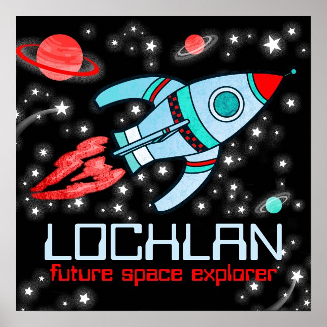 Boys rocket space customised blue red poster (Front)