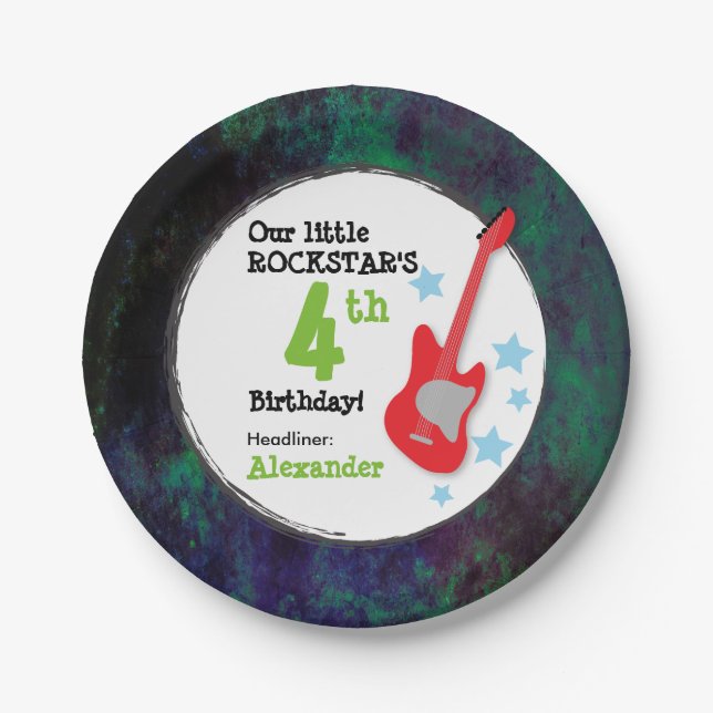 Boy's Rockstar Birthday with Red Guitar Paper Plate (Front)