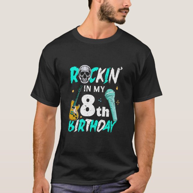 Boys Rockstar Rockin Birthday Rock Star Guitar 8th T-Shirt (Front)