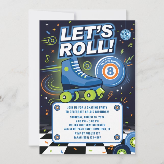 Boys Roller Skating Birthday Party Invitation (Front)