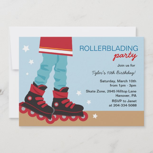 Boys Rollerblading Birthday Party Invitations (Front)
