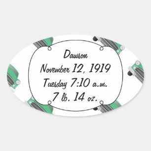 Boys Room Classic Car Gifts Sweet Green Retro Car Oval Sticker