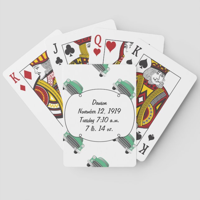 Boys Room Classic Car Gifts Sweet Green Retro Car Playing Cards (Back)
