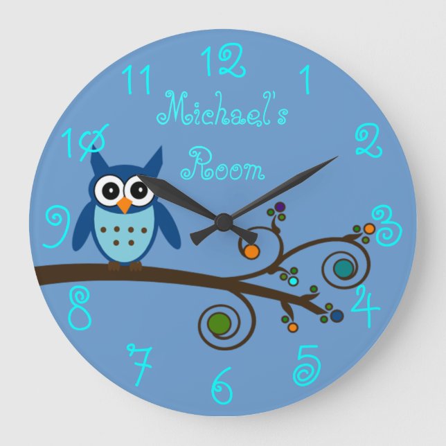 Boy's Room Cute Owl Large Clock (Front)