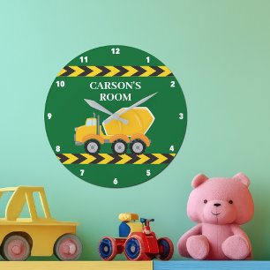 Boys Room Green Mixer Truck Custom Kids Bedroom Large Clock