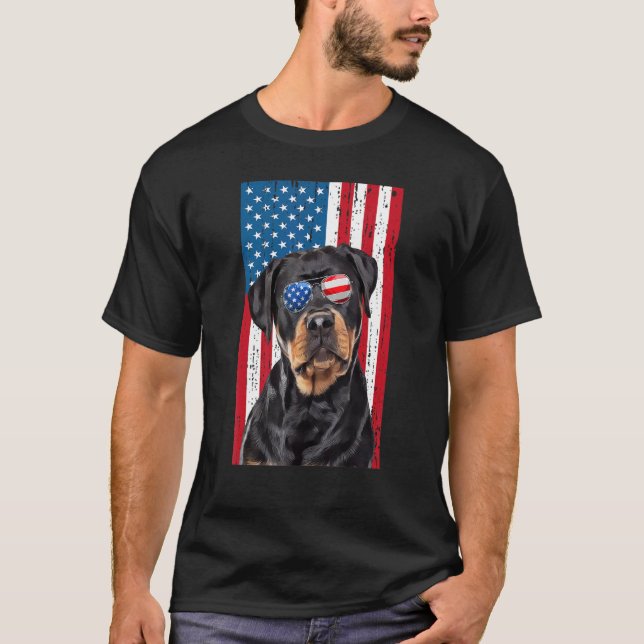 Boys Rottweiler Dog For Men Kids American Flag Rot T-Shirt (Front)