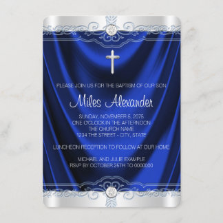 Boys Royal Blue Baptism Christening Invitation