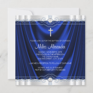 Boys Royal Blue Baptism Christening Invitation