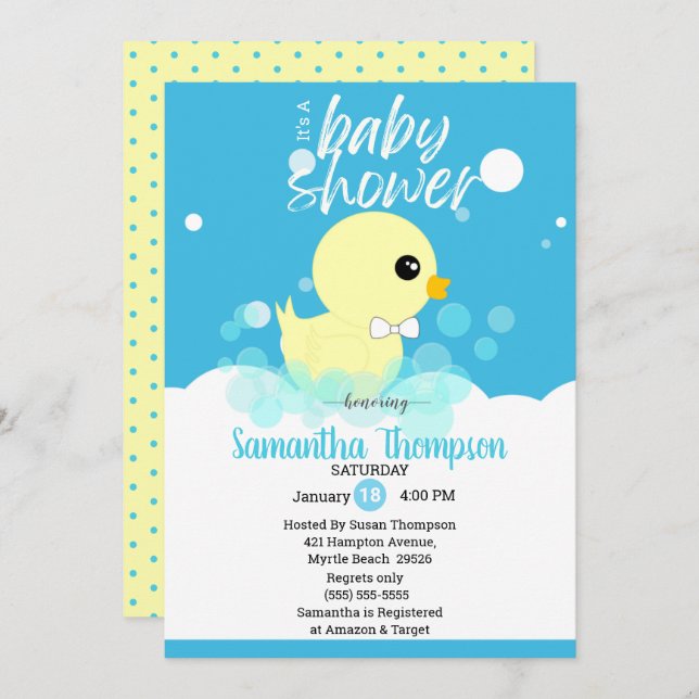 Boys Rubber Ducky Baby Shower Invitations (Front/Back)