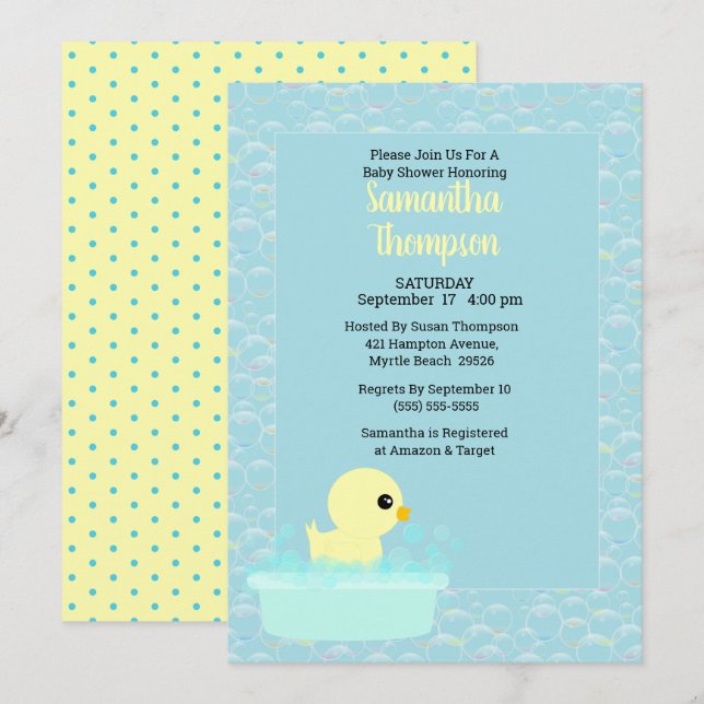 Boys Rubber Ducky Baby Shower Invitations (Front/Back)