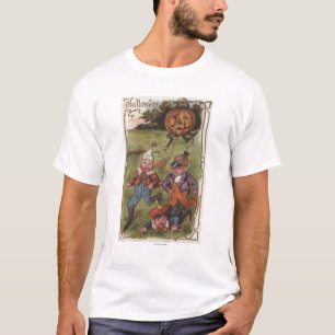 Boys Running From Pumpkin Man in Field T-Shirt